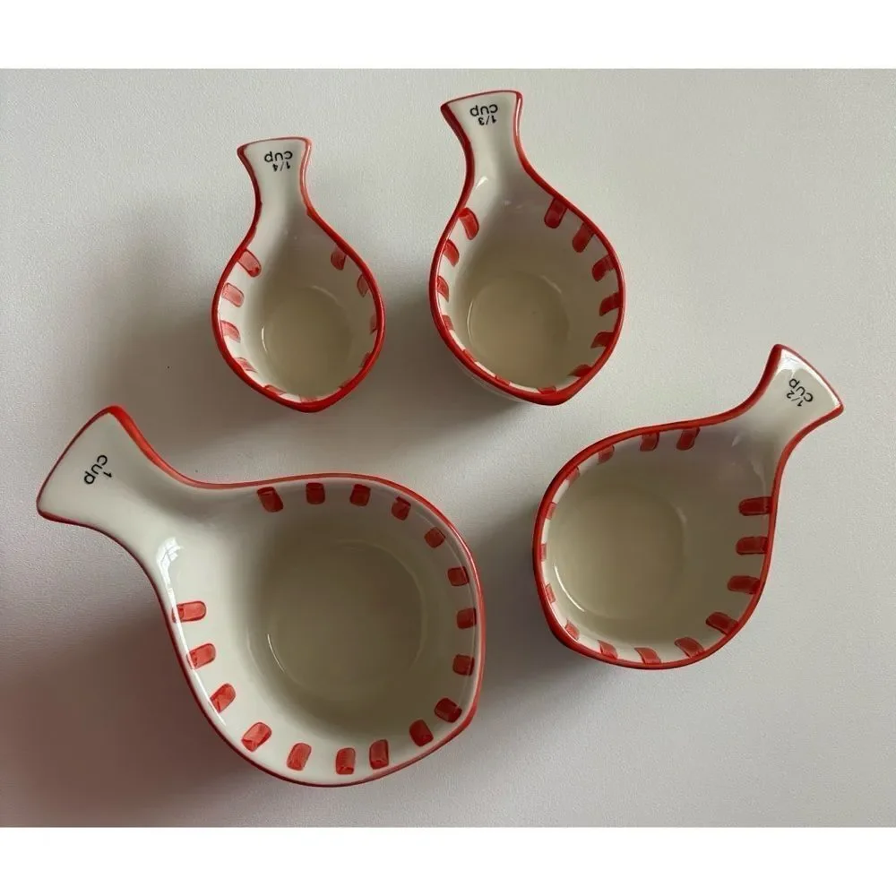 Rare Anthropologie Lets Get Jolly Cup Hand-Painted Stoneware Measuring Cups New